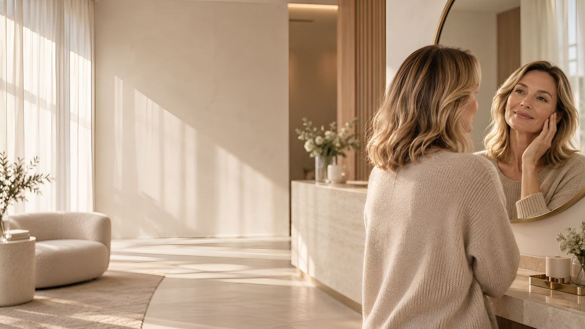 Zufriedene Kundin nach ihrer Behandlung bei Perfect Shape Zürich